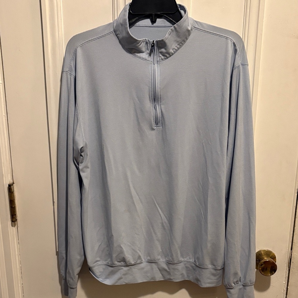 Men's Turtleson Walker Stripe Pale Blue Quarter-Zip Pullover Sweater Medium